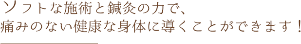 ソフトな施術と鍼灸の力で、 痛みのない健康な身体に導くことができます！